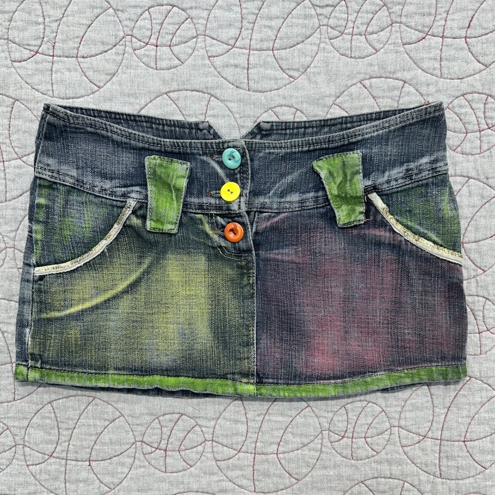 Kaña Micro Mini Skirt Green Purple Y2K Cyberpunk Fashion Punk Womens 36 (US 30)